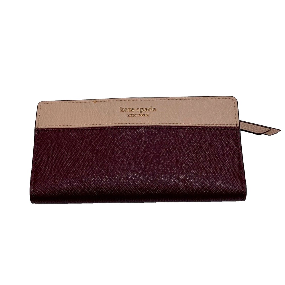 Kate Spade NY Cameron Large Slim Bifold Wallet Cherrywood Warm Vellum $119 NWT